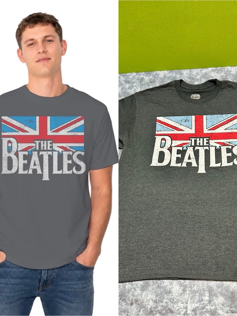 The Beatles Short Sleeve Graphic Tee in Charcoal Gray with Union Jack